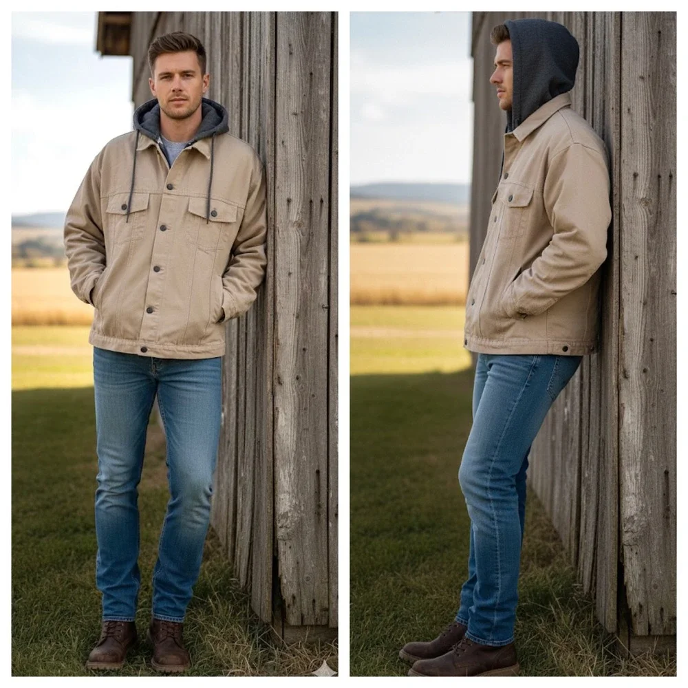 Urban Heritage Men XXL Duck Canvas Barn Jacket‎ NWT Removable Hood Tan Work Coat